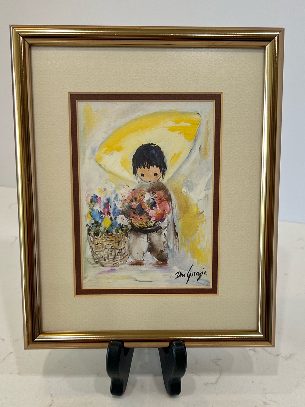 Ted DeGrazia Lonely Day at the Flower Market Framed Art Print Gold Tone Frame